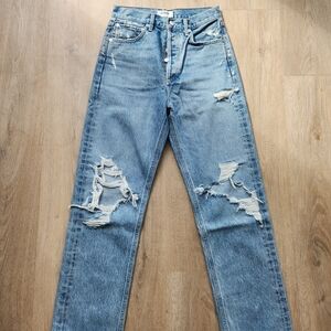 Agolde Light Blue Distressed Straight-Leg Jeans